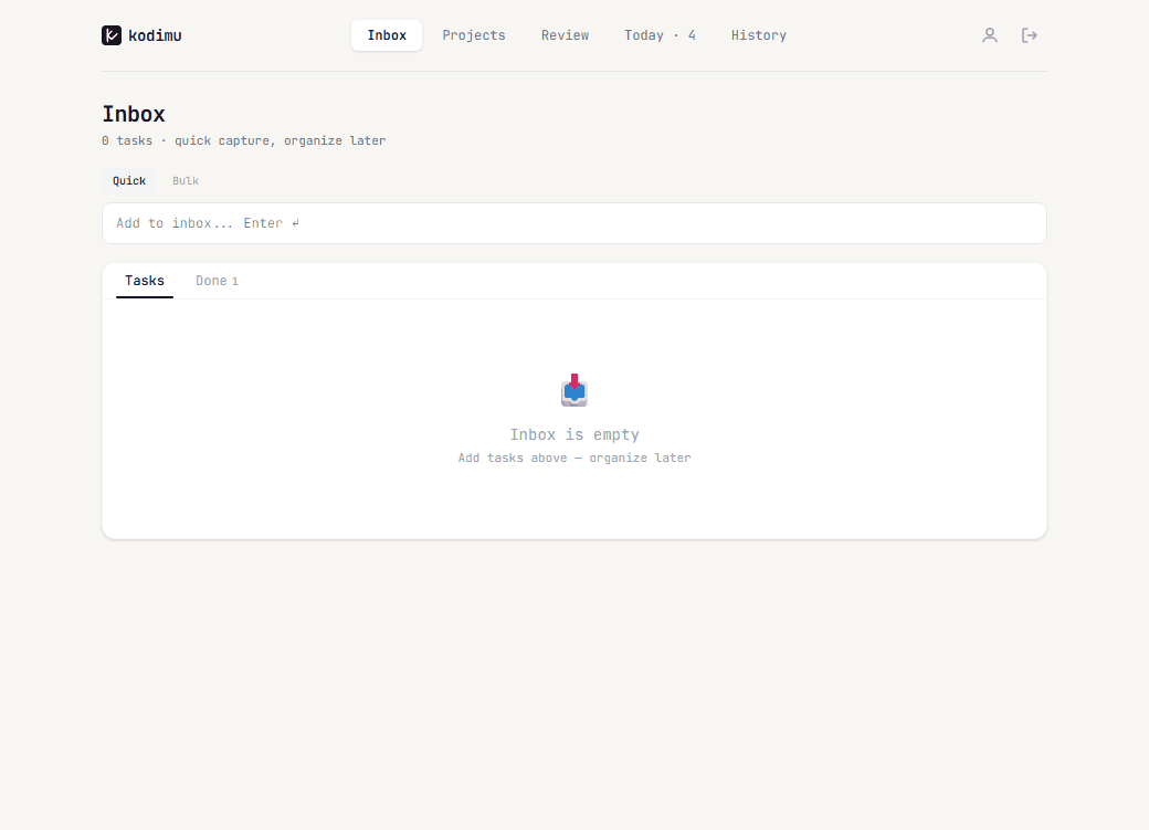 Inbox page with quick capture input