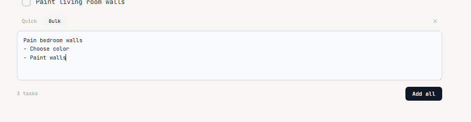 Bulk add textarea with parent task and subtasks