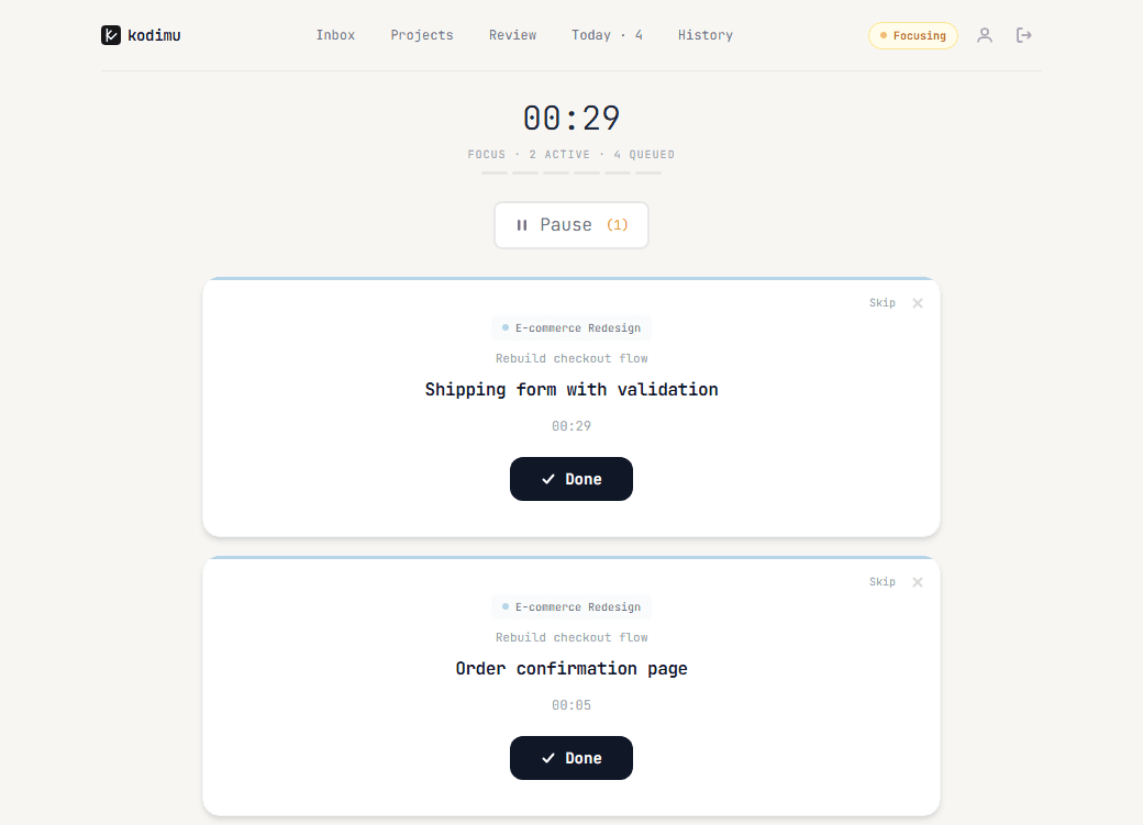Two active task cards running simultaneously